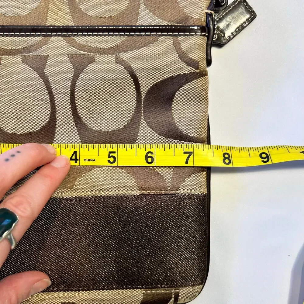 Vintage Coach Authentic Y2K Brown Tan Crossbody Purse Signature Canvas 7.5x8.5